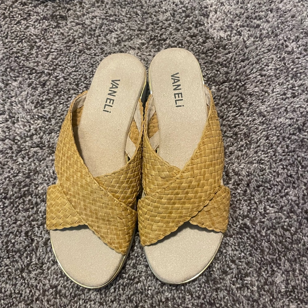 Vaneli Gold Woven Slide Sandals